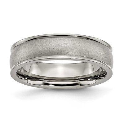 6mm Ridged Edge Band Titanium Brushed Center, TB166-5, 886774427324