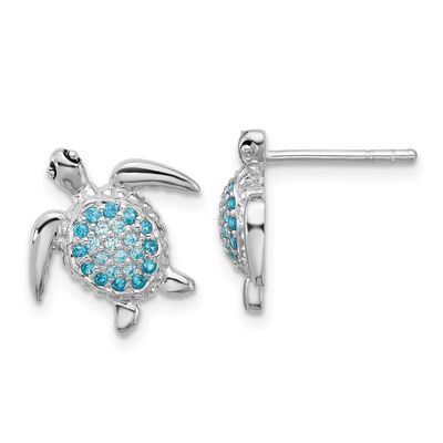 Polished CZ Turtle Post Earrings Sterling Silver Rhodium-plated, QE17794,