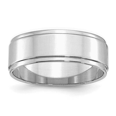 7mm Flat Step Edge Ring Sterling Silver Rhodium-plated, QWFE070RH-9,