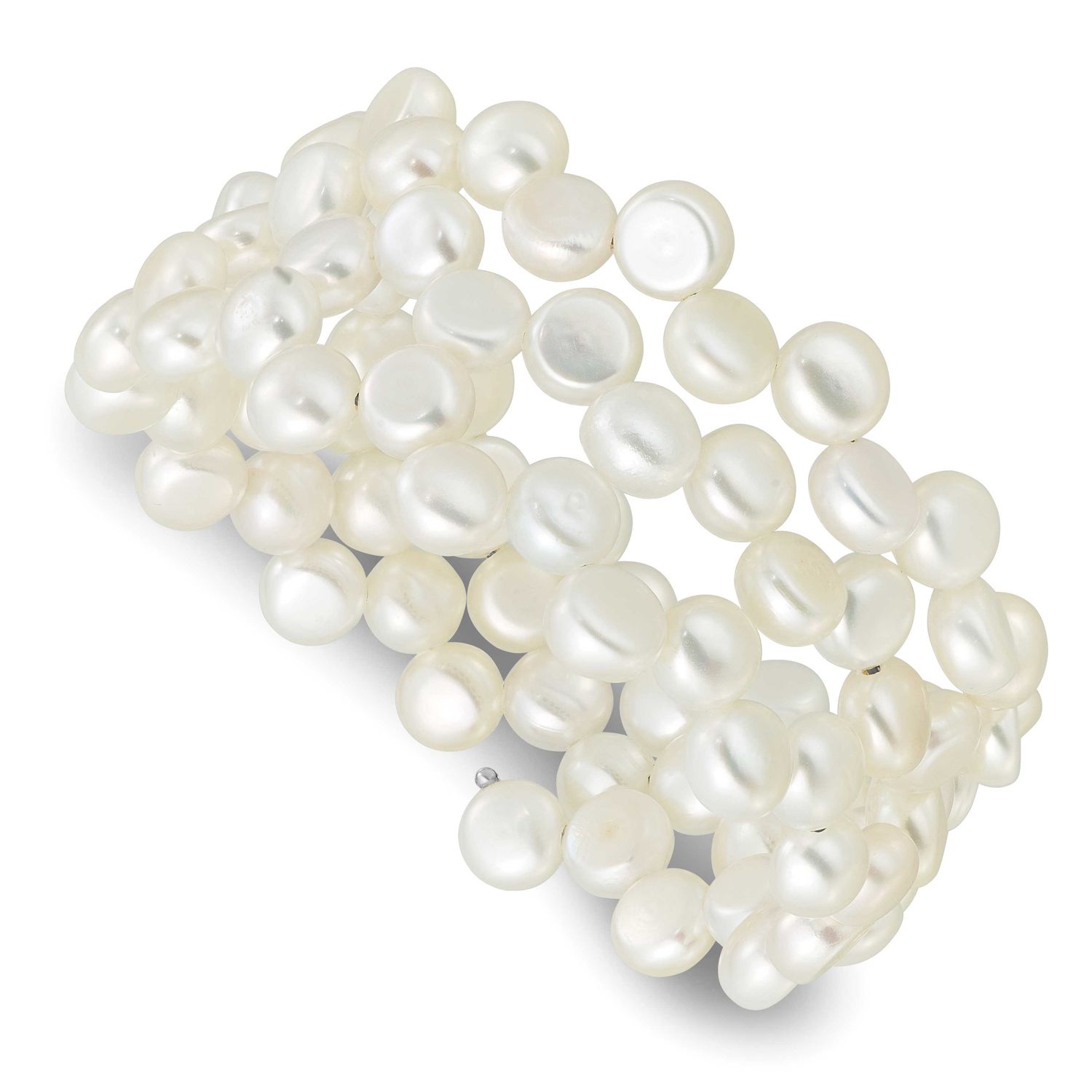 6-7mm White Button Freshwater Cultured Pearl Wrap Bracelet Sterling Silver Rhodium-plated, QH5841,