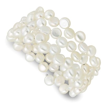 6-7mm White Button Freshwater Cultured Pearl Wrap Bracelet Sterling Silver Rhodium-plated, QH5841,