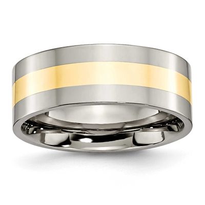 14k Yellow Inlay 8mm Flat Band Titanium Polished, TB225-13, 883957799995