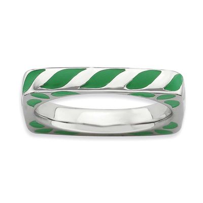 Green Enameled Square Ring Sterling Silver Polished, QSK591-5, 886774173153