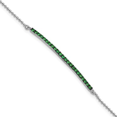 Cheryl M Hematite and Rhodium-plated Polished and Beaded Green Glass Bar 7 Inch Bracelet Sterling S