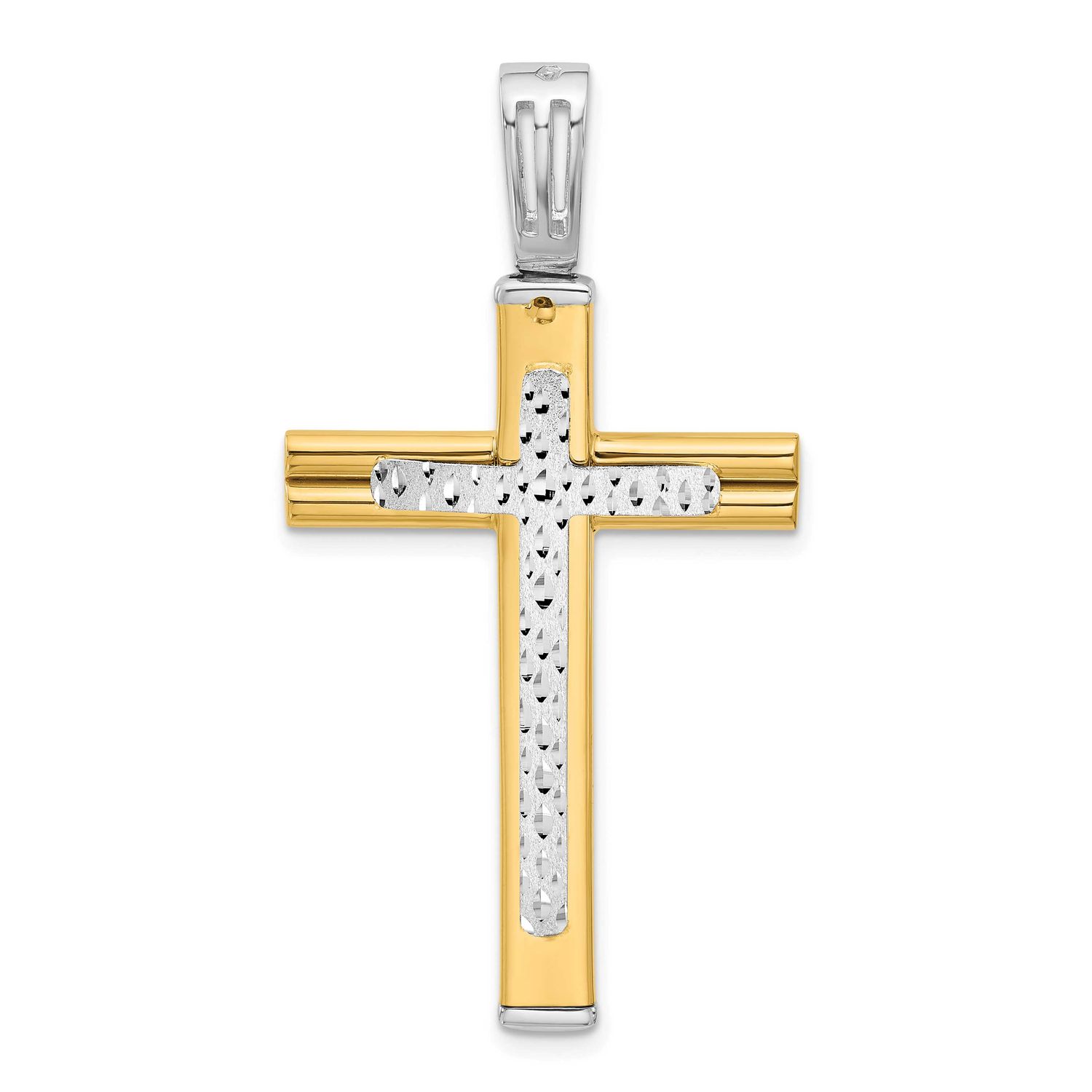 Polished/Satin/Dia-cut Reversible Cross Pendant 14k Two-tone Gold, LF1826, 196904331019