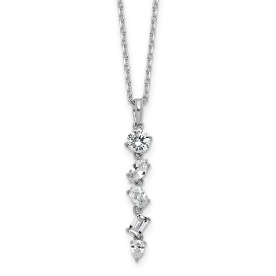 Cheryl M Polished Fancy Multi-cut CZ with 2 Inch Extension Necklace Sterling Silver Rhodium-plated,