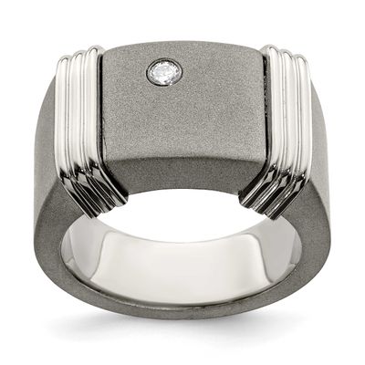 Edward Mirell &amp; Argentium Sterling Silver .06ct Diamond Signet Ring Titanium, EMR256-11.5, 88677431