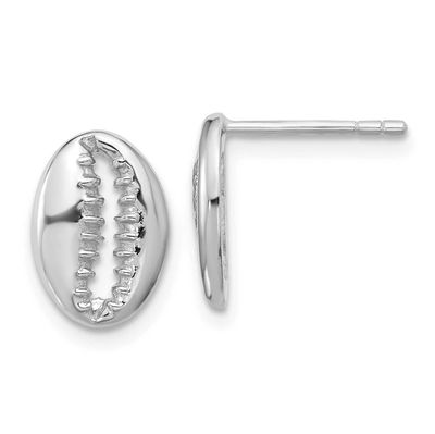 Polished Cowrie Shell Post Earrings Sterling Silver Rhodium-plated, QE17789,