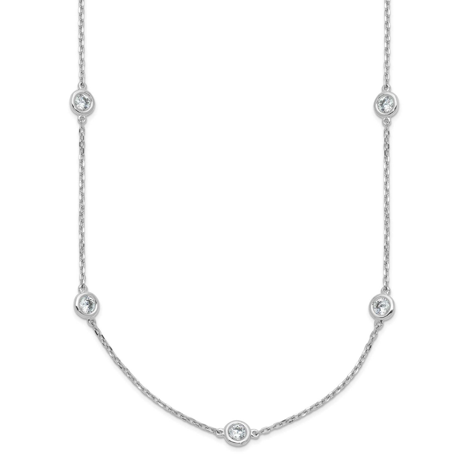 3mm CZ 15 Stone 15 Station 22 inch Necklace Sterling Silver Rhodium-plated, QG5633-22, 196904314487