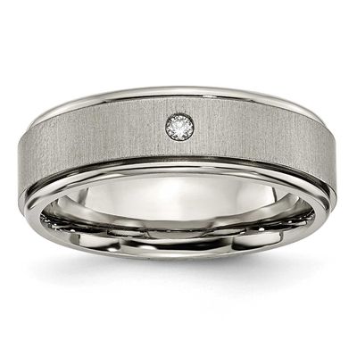 .05 Carat Diamond Rounded Edge 7mm Band Titanium Brushed and Polished, TB432A-9.5, 883957370996