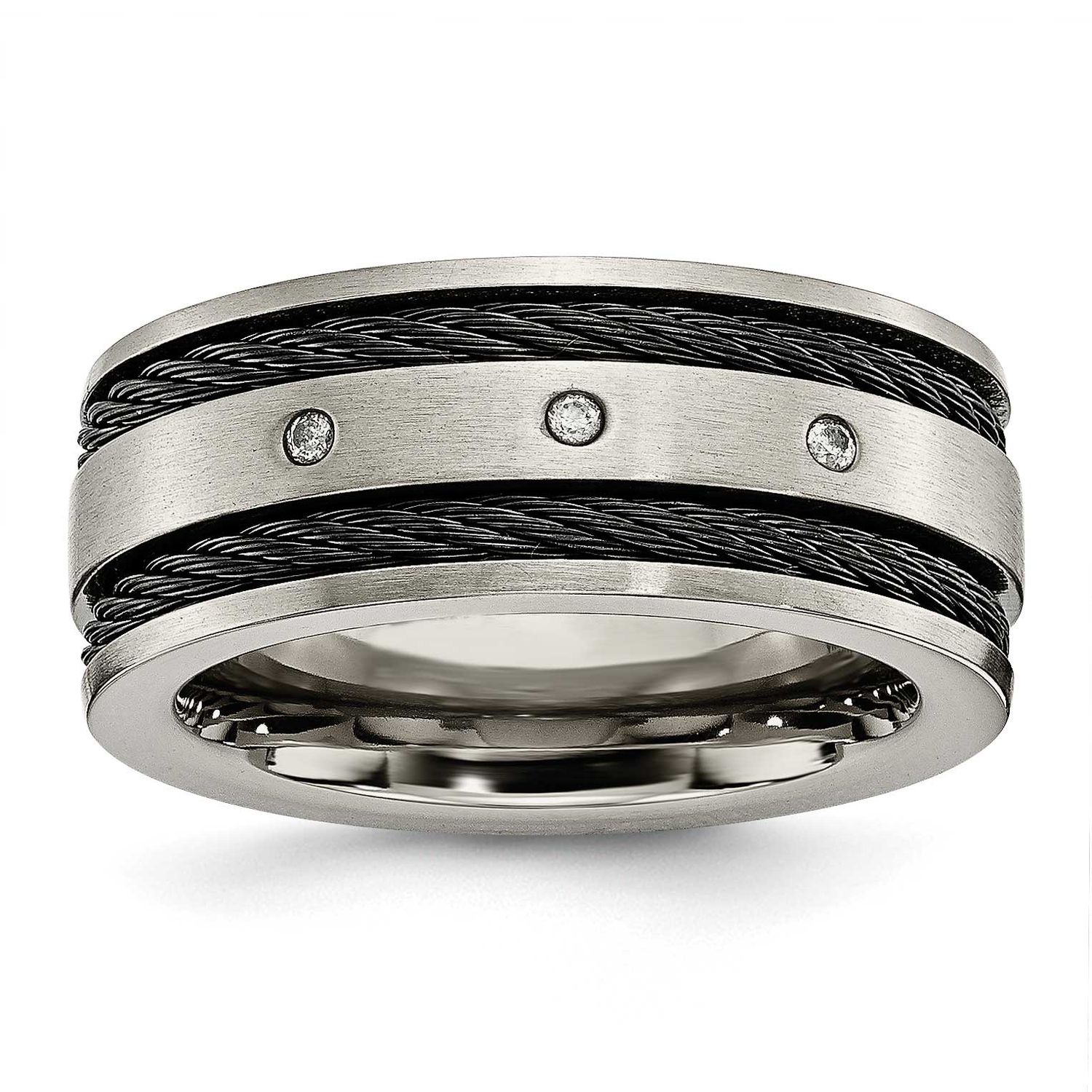 Black IP-plated Cable 1/20 Carat Diamond 10mm Band Titanium Brushed, TB265AA-12.5, 886774051338