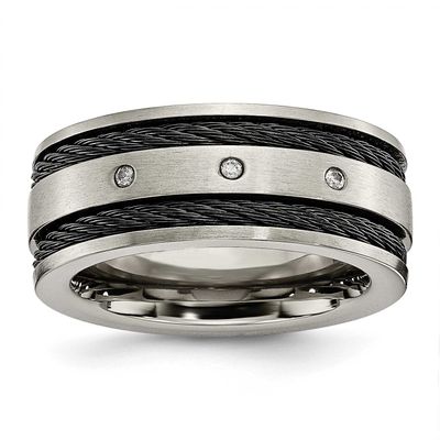 Black IP-plated Cable 1/20 Carat Diamond 10mm Band Titanium Brushed, TB265AA-12.5, 886774051338