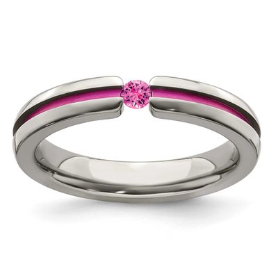 Edward Mirell Pink Sapphire &amp; Anodized Grooved 4mm Band Titanium, EMR156-8, 614664001077