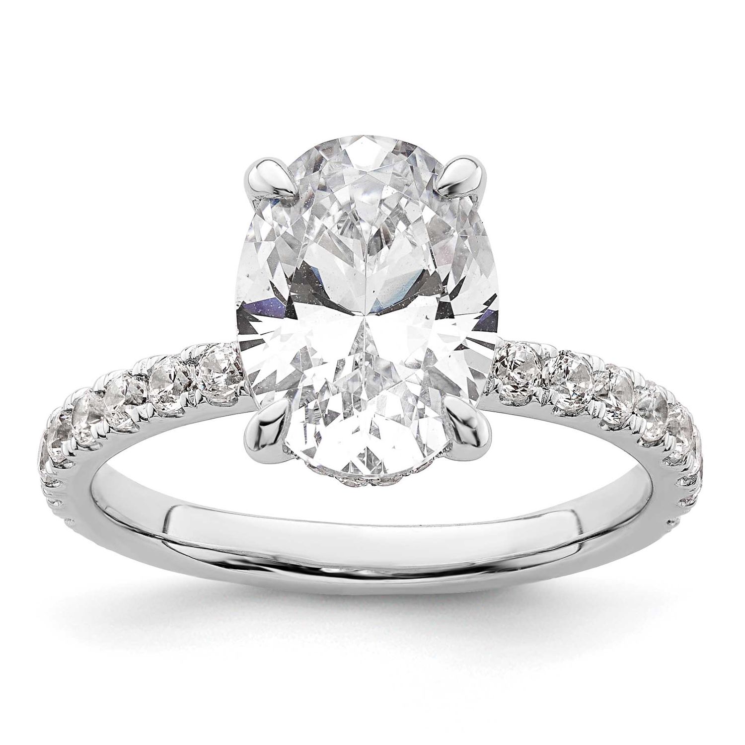 Certified Lab Grown Diamond VS DEF Flair Oval Complete Engagement Ring 14k White Gold, SWF-300OVC-7