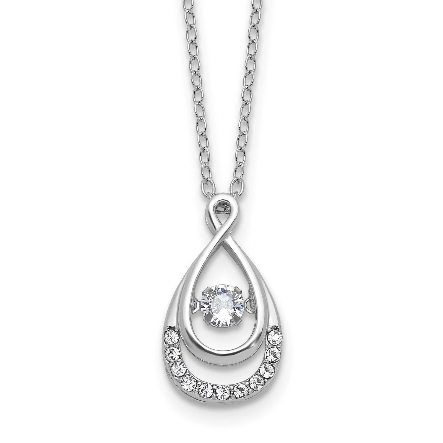 Cheryl M Polished Vibrant CZ Teardrop Necklace Sterling Silver Rhodium-plated, QCM1828-18, 19690427