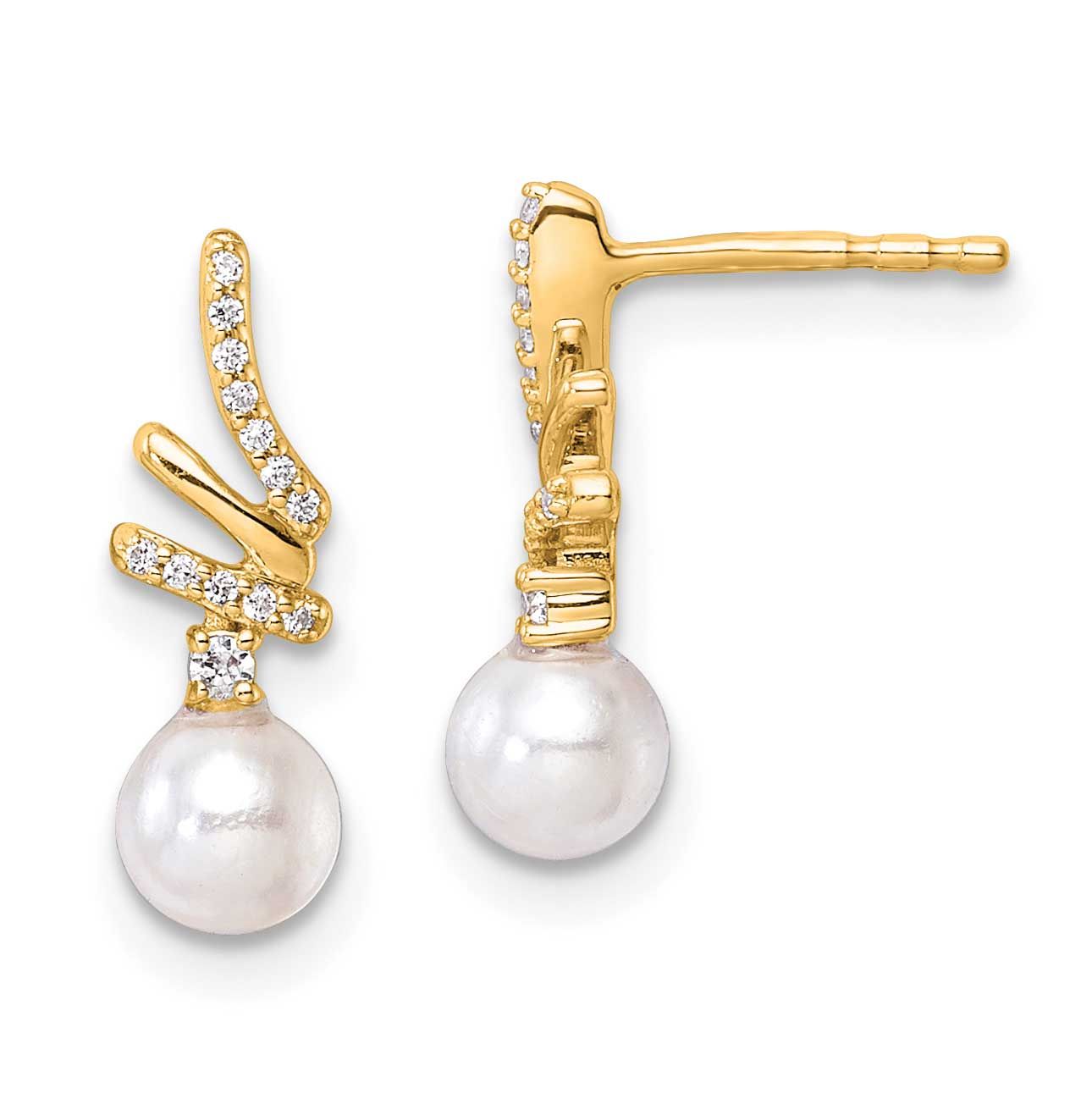Diamond and Pearl Drop Post Earrings 14k Gold Polished, EM10193-010-YAA,