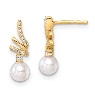 Diamond and Pearl Drop Post Earrings 14k Gold Polished, EM10193-010-YAA,