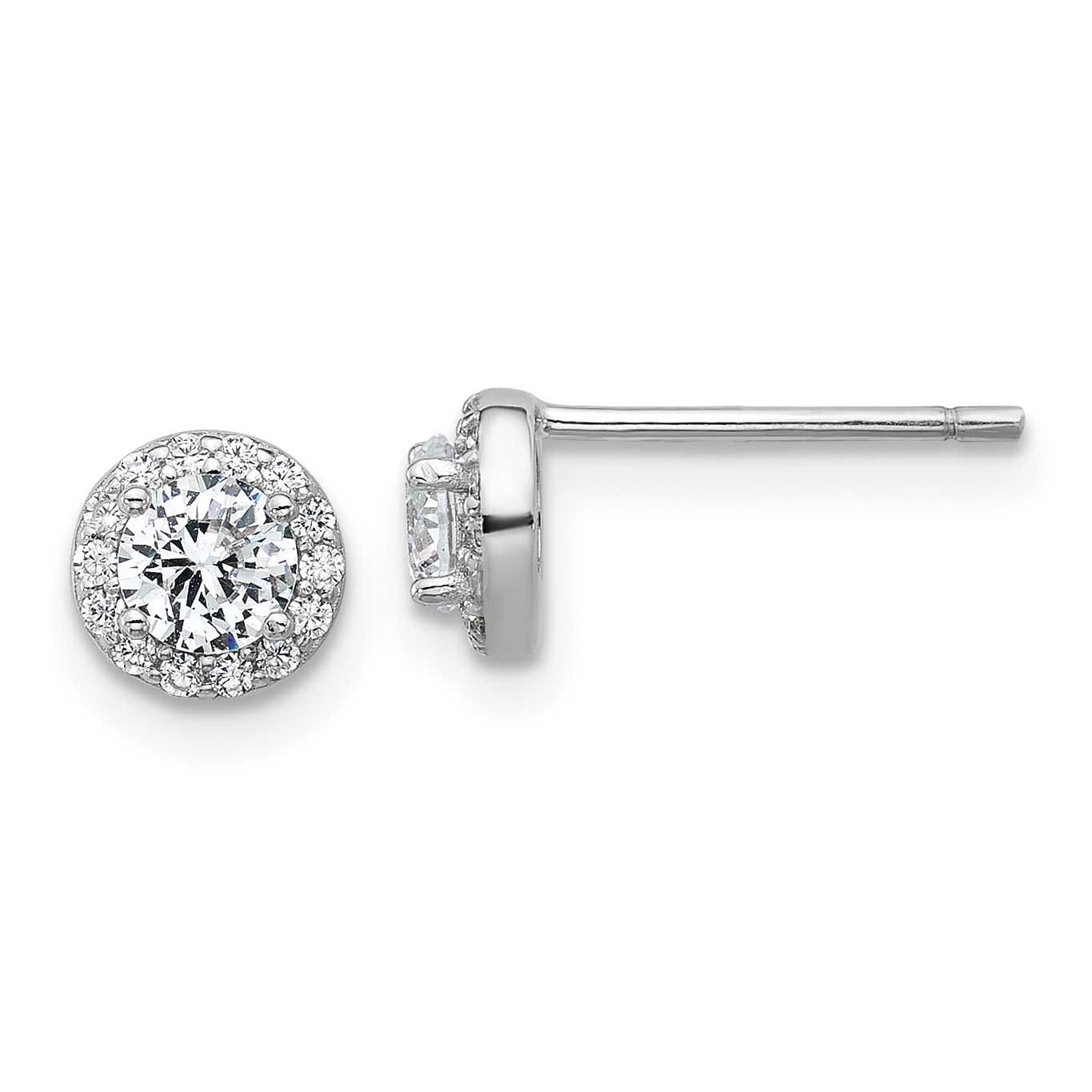 Cheryl M Polished CZ Halo Post Earrings Sterling Silver Rhodium-plated, QCM1801, 196904277133