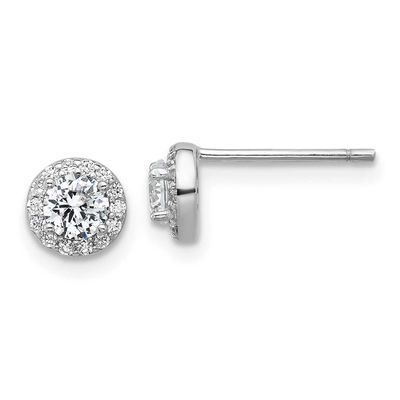 Cheryl M Polished CZ Halo Post Earrings Sterling Silver Rhodium-plated, QCM1801, 196904277133