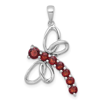 Polished Garnet Dragonfly Pendant Sterling Silver Rhodium-plated, QP6011GA,