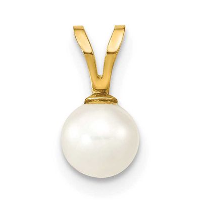 5-6mm White Round Freshwater Cultured Pearl Pendant 10k Gold, 10XF395,