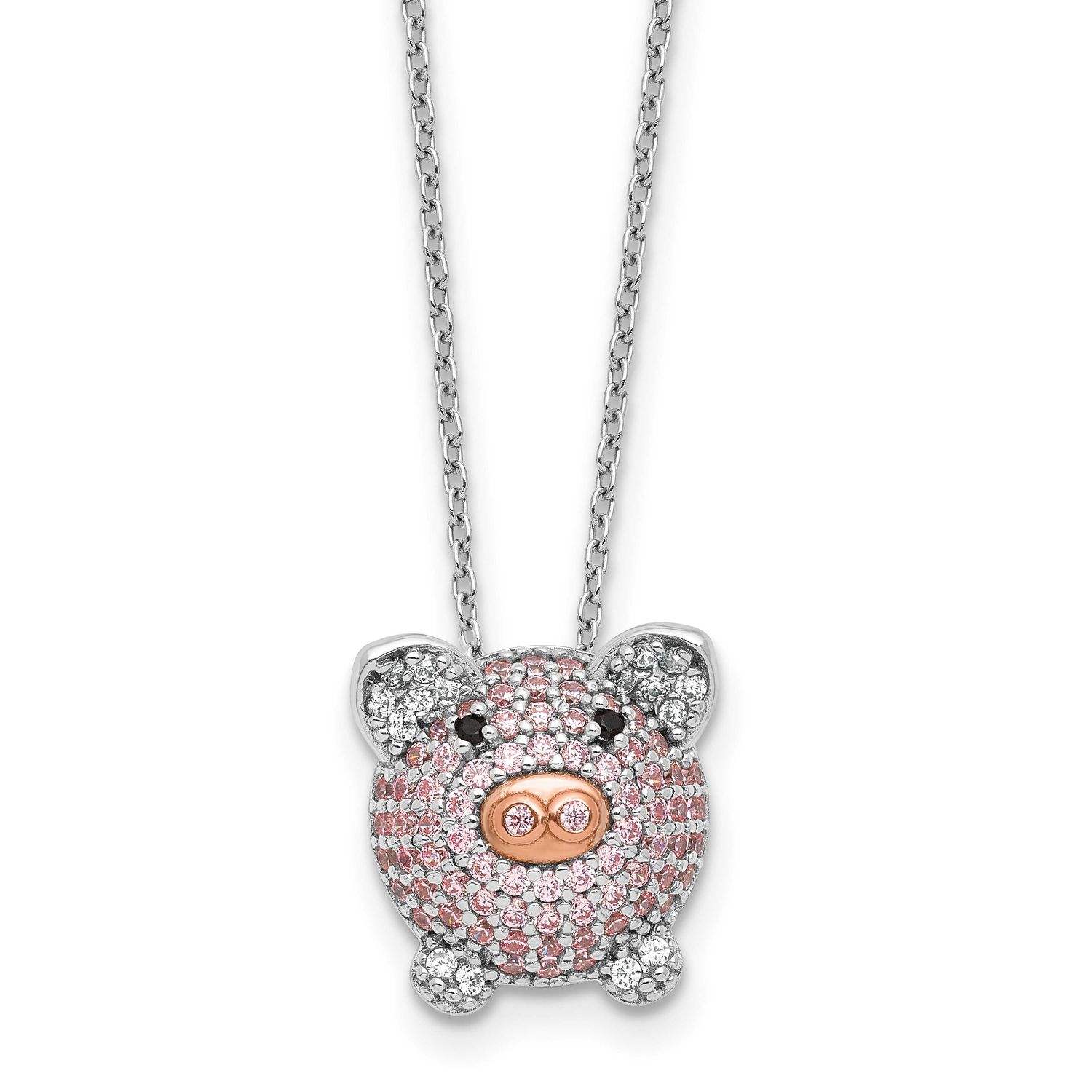 Cheryl M and Rose Gold-plated Polished Multicolor CZ Pig 16 Inch with 2 Inch Extension Necklace Ste