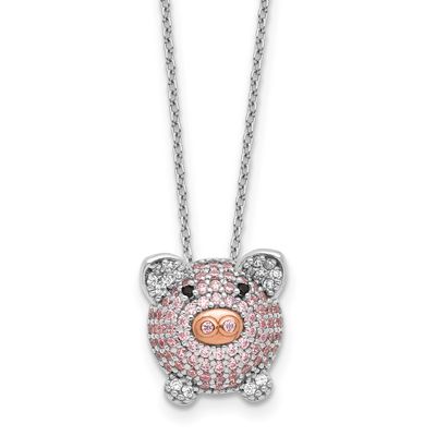 Cheryl M and Rose Gold-plated Polished Multicolor CZ Pig 16 Inch with 2 Inch Extension Necklace Ste
