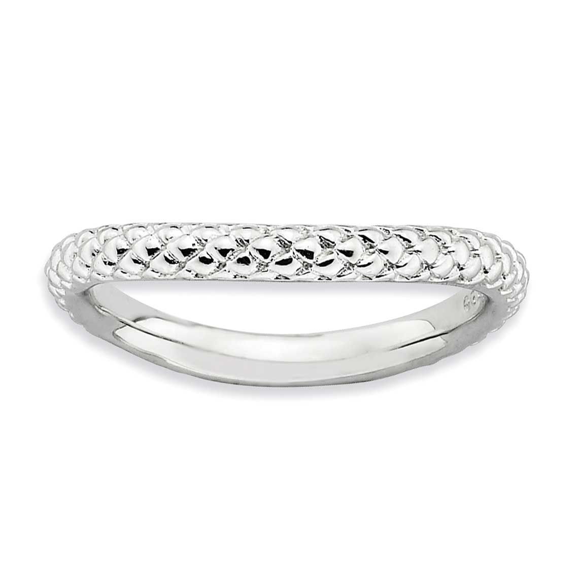 Rhodium-plate Wave Ring Sterling Silver Polished, QSK684-7, 886774221656