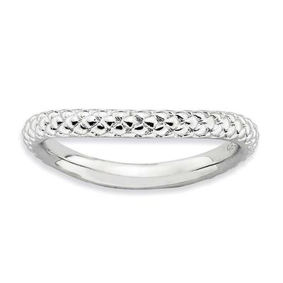 Rhodium-plate Wave Ring Sterling Silver Polished, QSK684-7, 886774221656