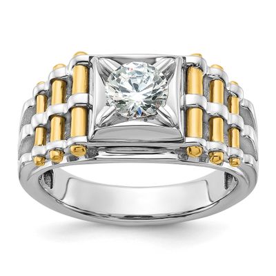 IBGoodman Men&#39;s Polished Brushed and Textured 1 Carat Lab Grown Diamond Ring 14k Two-tone Gold, B59