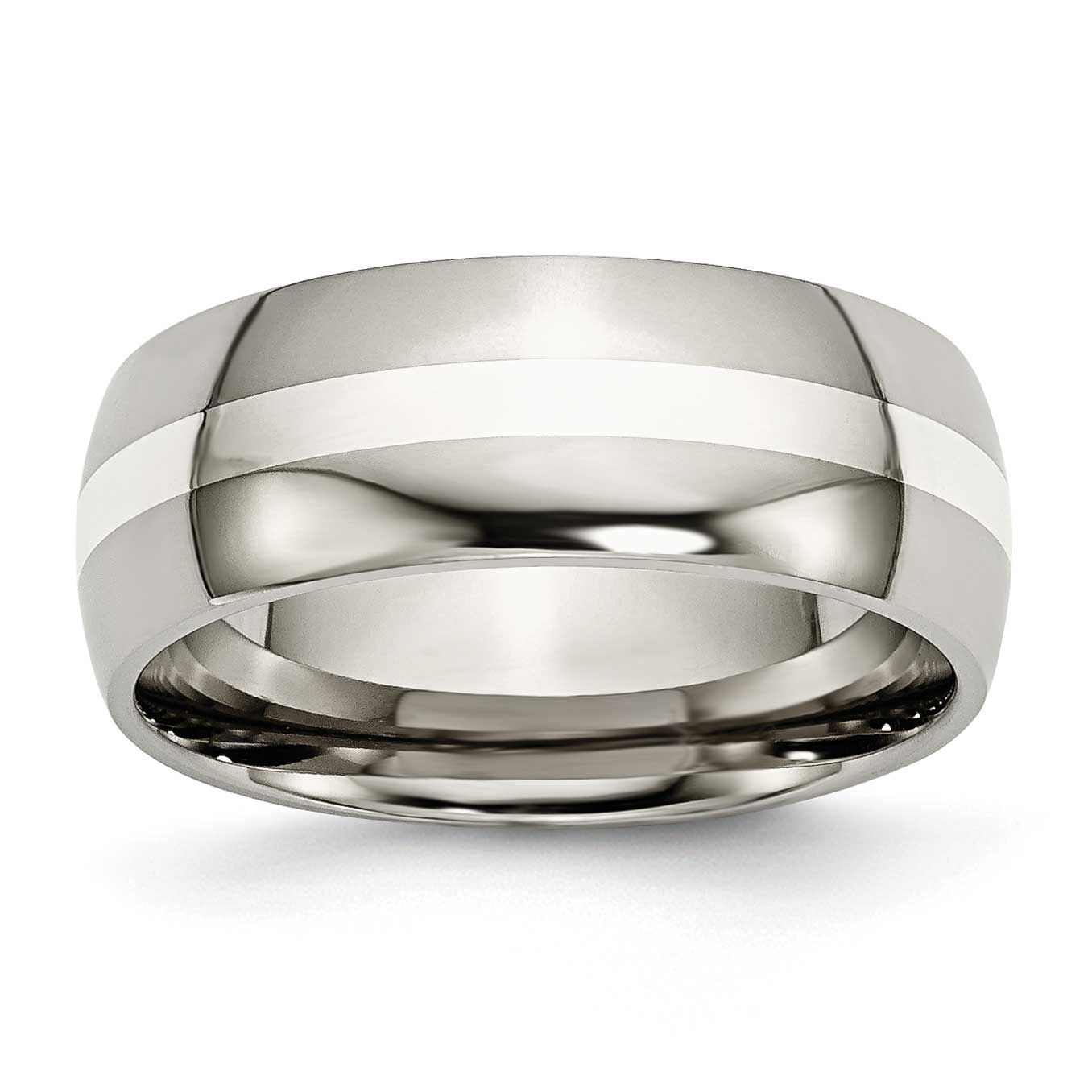 Sterling Silver Inlay 8mm Band Titanium Polished, TB212-12, 883957797076