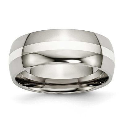 Sterling Silver Inlay 8mm Band Titanium Polished, TB212-12, 883957797076
