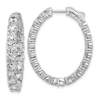 4mm CZ 34 Stone Oval In and Out Hinged Hoop Earrings Sterling Silver Rhodium-plated, QSH141, 196904