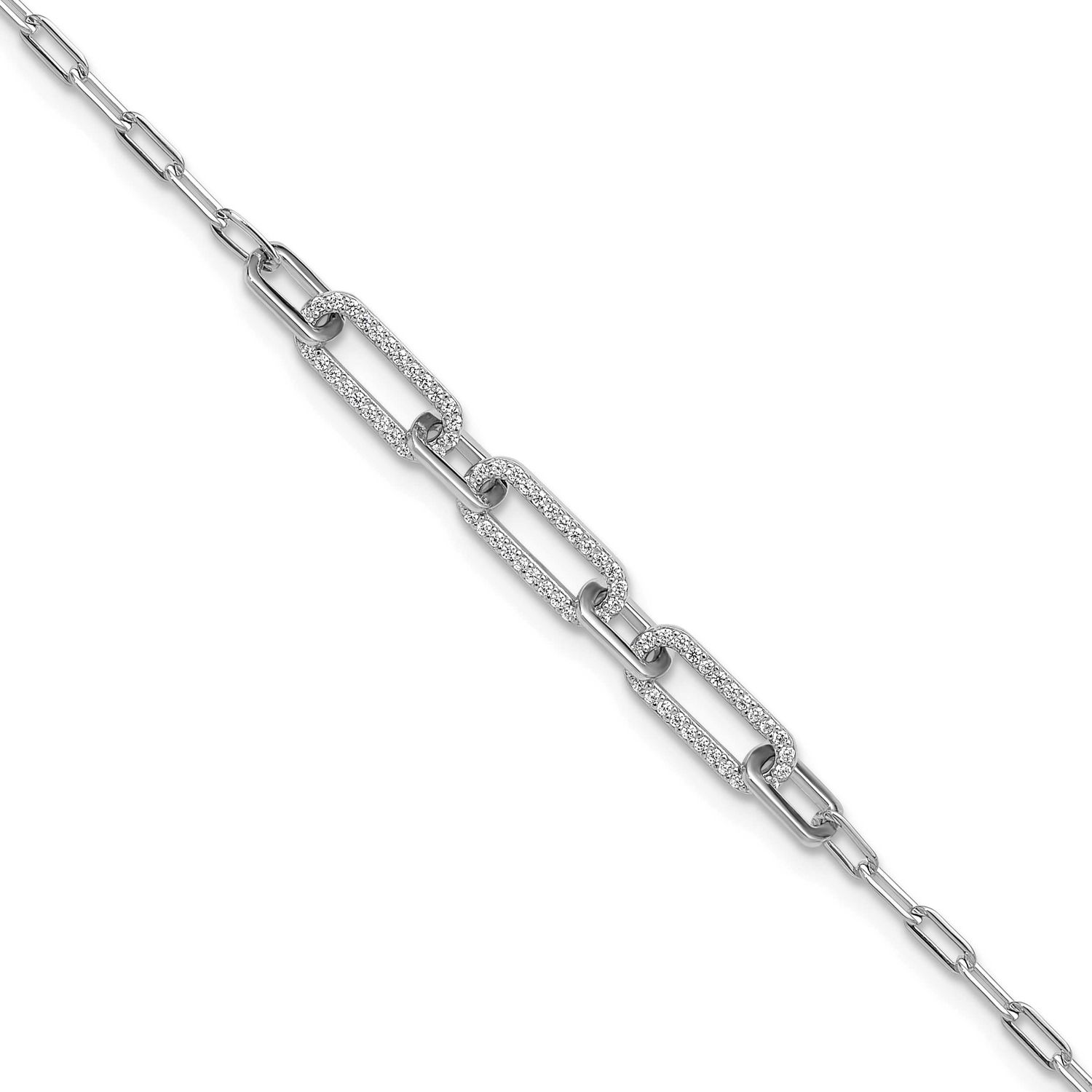 1mm CZ 78 Stone Paper Clip Link 7 inch Bracelet Sterling Silver Rhodium-plated, QSH125-7, 196904314
