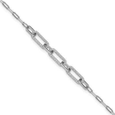 1mm CZ 78 Stone Paper Clip Link 7 inch Bracelet Sterling Silver Rhodium-plated, QSH125-7, 196904314