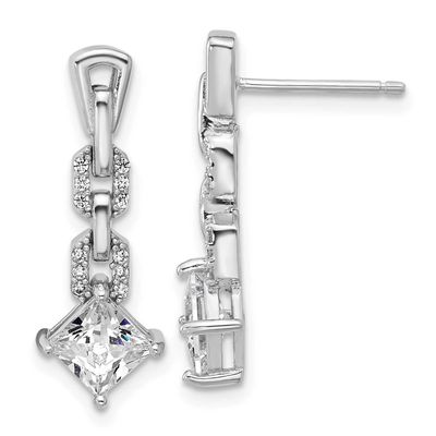 Cheryl M Polished Fancy CZ Link Post Dangle Earrings Sterling Silver Rhodium-plated, QCM1759, 19690