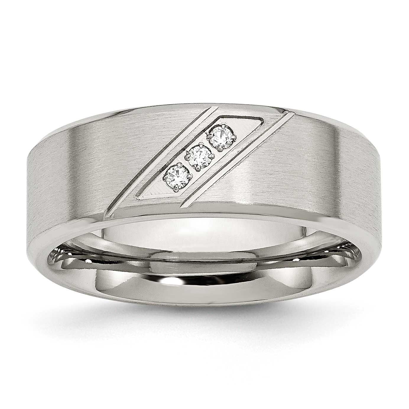 Polished with CZ 8mm Beveled Edge Band Stainless Steel Brushed, SR425-8, 191101431432