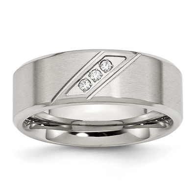 Polished with CZ 8mm Beveled Edge Band Stainless Steel Brushed, SR425-8, 191101431432