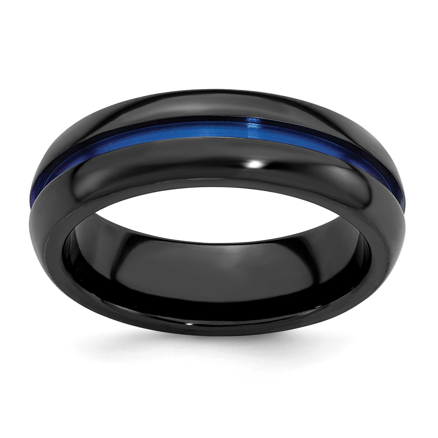 Edward Mirell with Blue Anodized Center Stripe Domed 7mm Band Black Ti, EMR346-12, 191101331558
