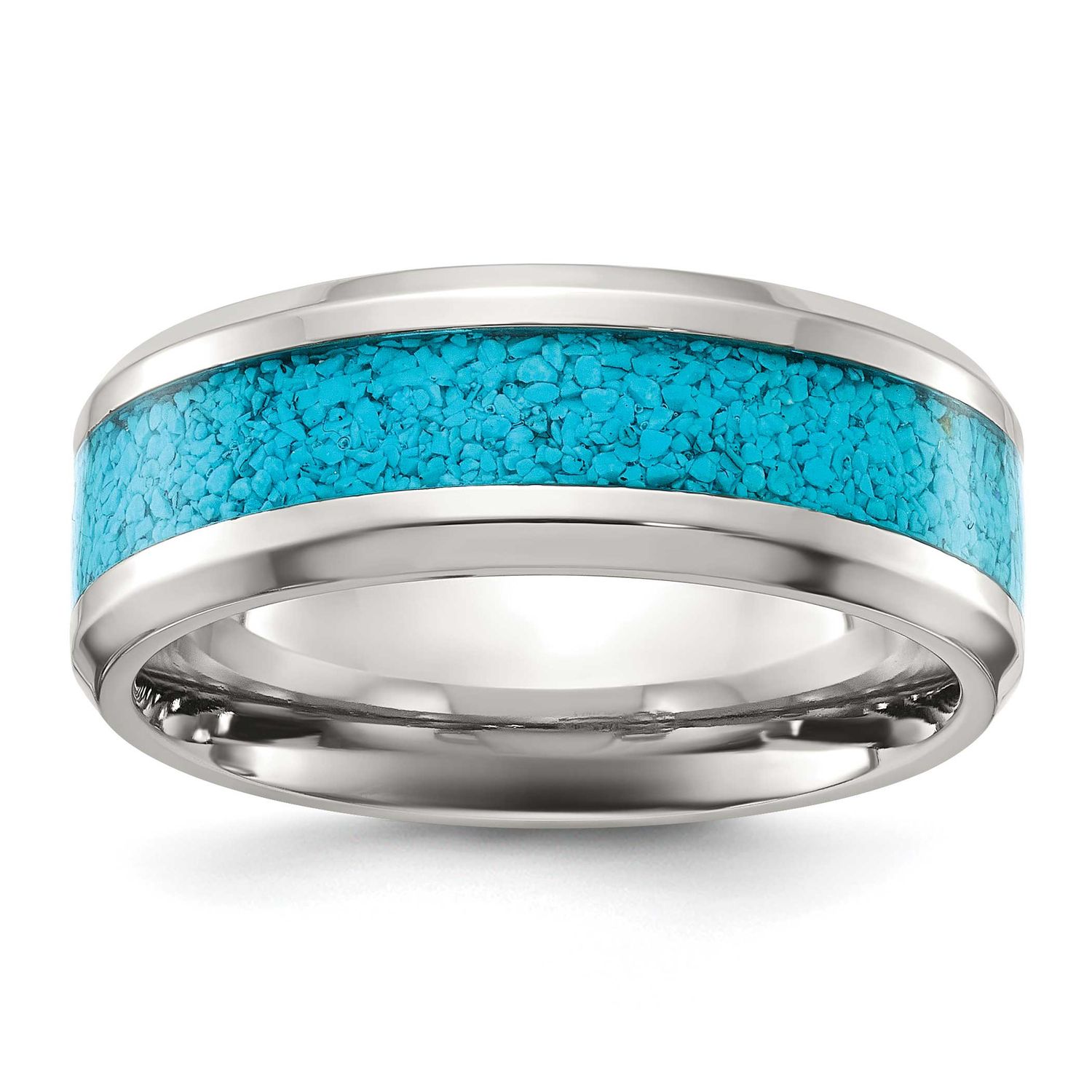 Turquoise Inlay 8mm Band Titanium Polished, TB537-10.5, 196904297100