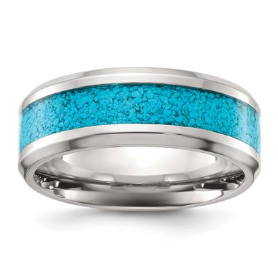 Turquoise Inlay 8mm Band Titanium Polished, TB537-10.5, 196904297100