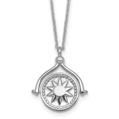 Sun Moon and Star Spin Pendant 18in Necklace Sterling Silver Rhodium-plated, QG7097-18,