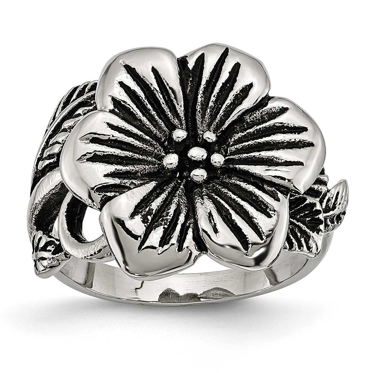 Antique Finish Flower Ring Stainless Steel, SR202-6, 886774980683
