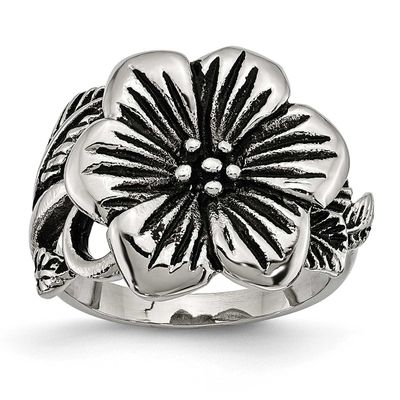 Antique Finish Flower Ring Stainless Steel, SR202-6, 886774980683