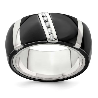 Edward Mirell BlackTi &amp; .10ctw Diamond Polished 10mm Ring Sterling Silver, EMR250-12, 614664179035