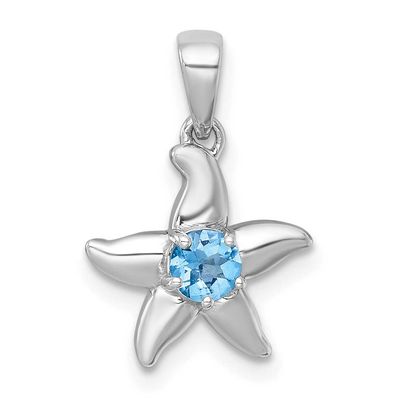 Polished Light Swiss Blue Topaz Starfish Pendant Sterling Silver Rhodium-plated, QP5998BT,