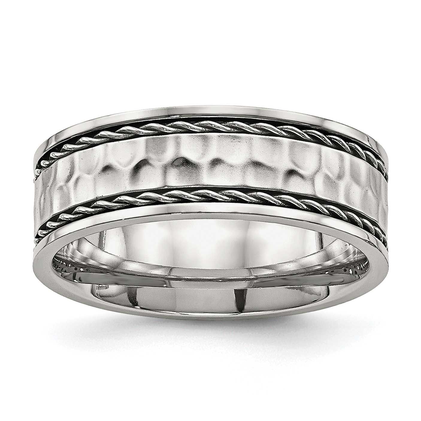 Hammered 8mm Comfort Fit Band Stainless Steel Polished, SR555-8, 886774437521
