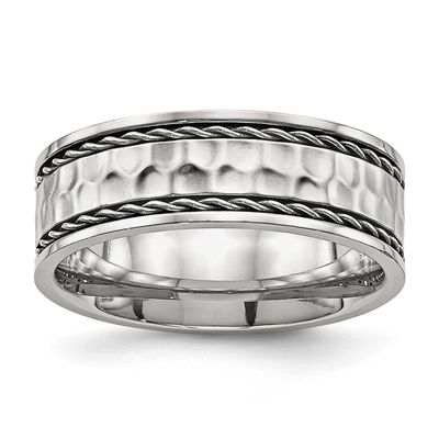 Hammered 8mm Comfort Fit Band Stainless Steel Polished, SR555-8, 886774437521