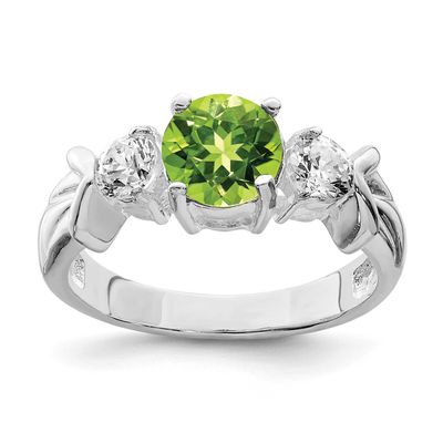 Peridot &amp; CZ Ring Sterling Silver Rhodium-plated, QR639-7, 815479013174