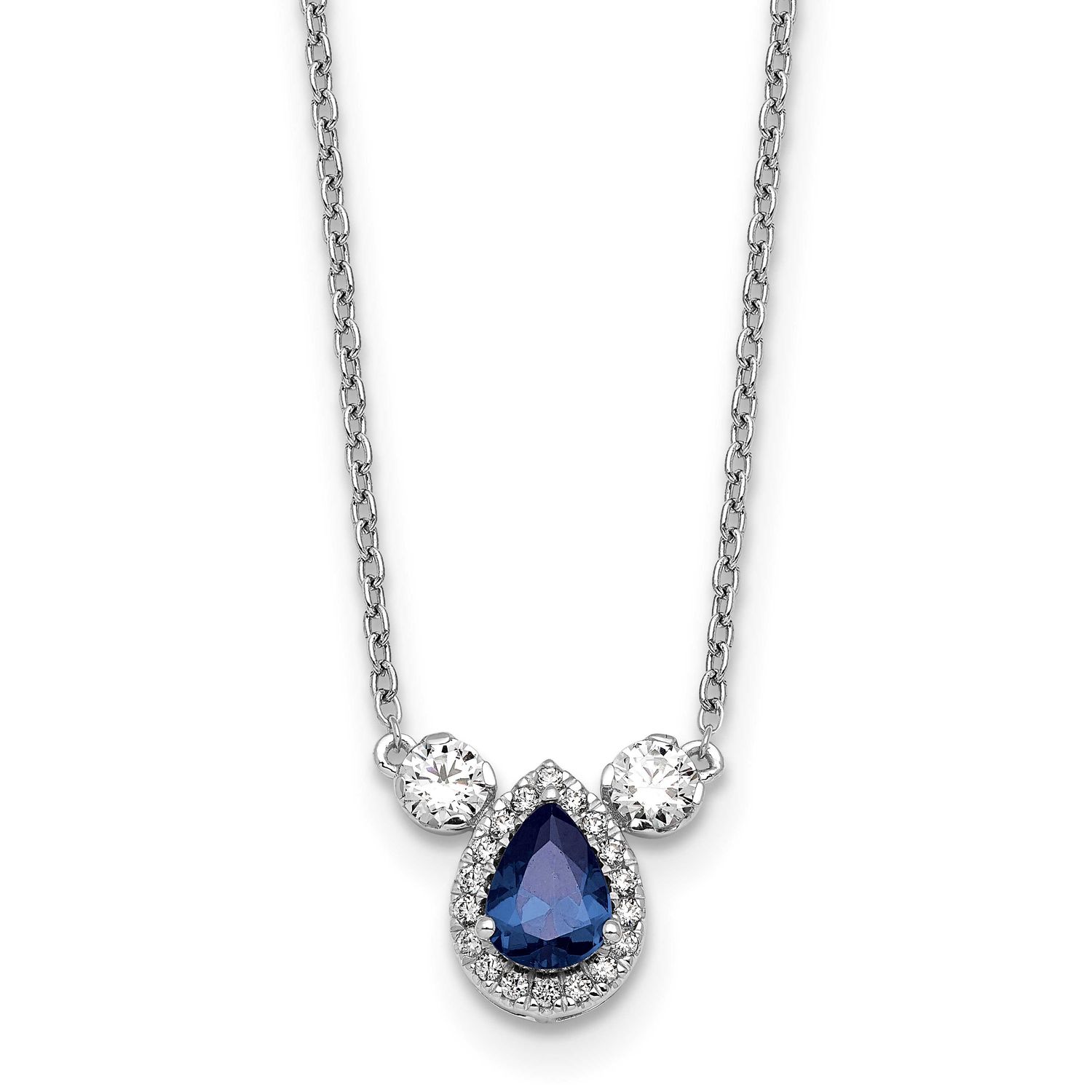 Lab Grown VS/SI FGH Diamond and Cr Sapphire 3-Stone Necklace 14k White Gold, PM10472-CSA-050-WLG,